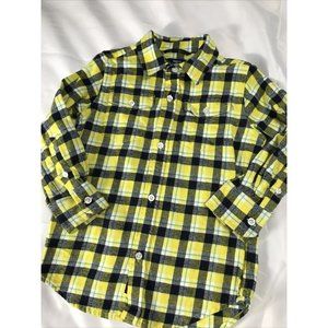 Gap Kids Boys Bright Yellow White Blue Plaid Cotton Button Down Shirt 4-5 Yr XS